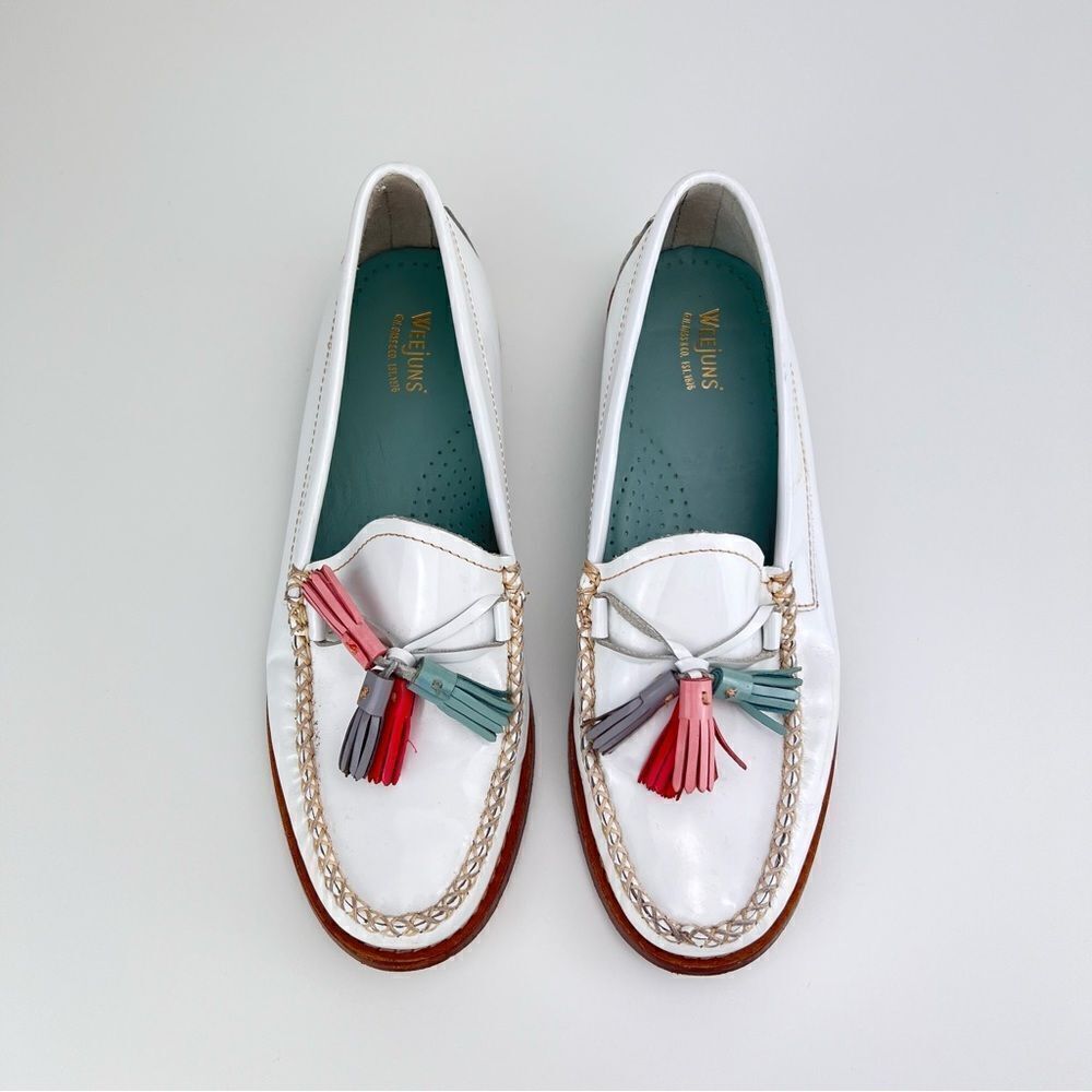 Bass White Weegens Pastel Tassels Slip On Preppy Academia Sz 7 Patent Leather - Picture 5 of 13